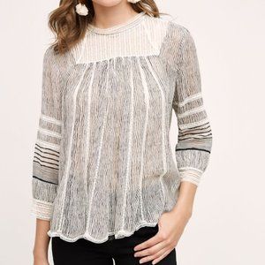 ANTHROPOLOGIE FLOREAT Reina Blouse Black White S